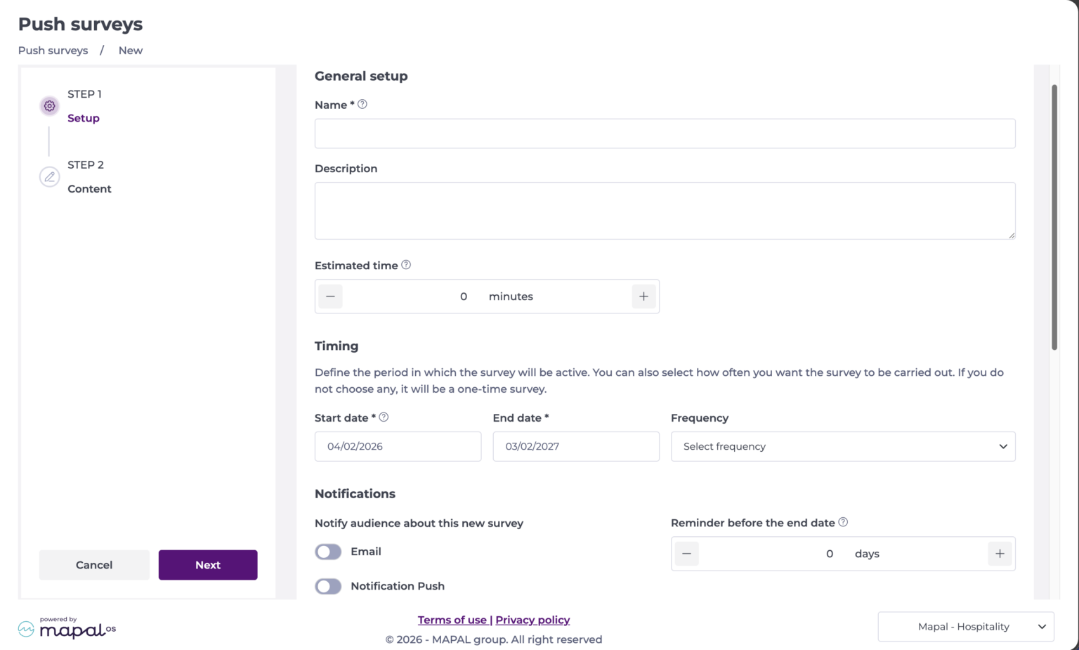 Create a new push survey - Knowledge Base