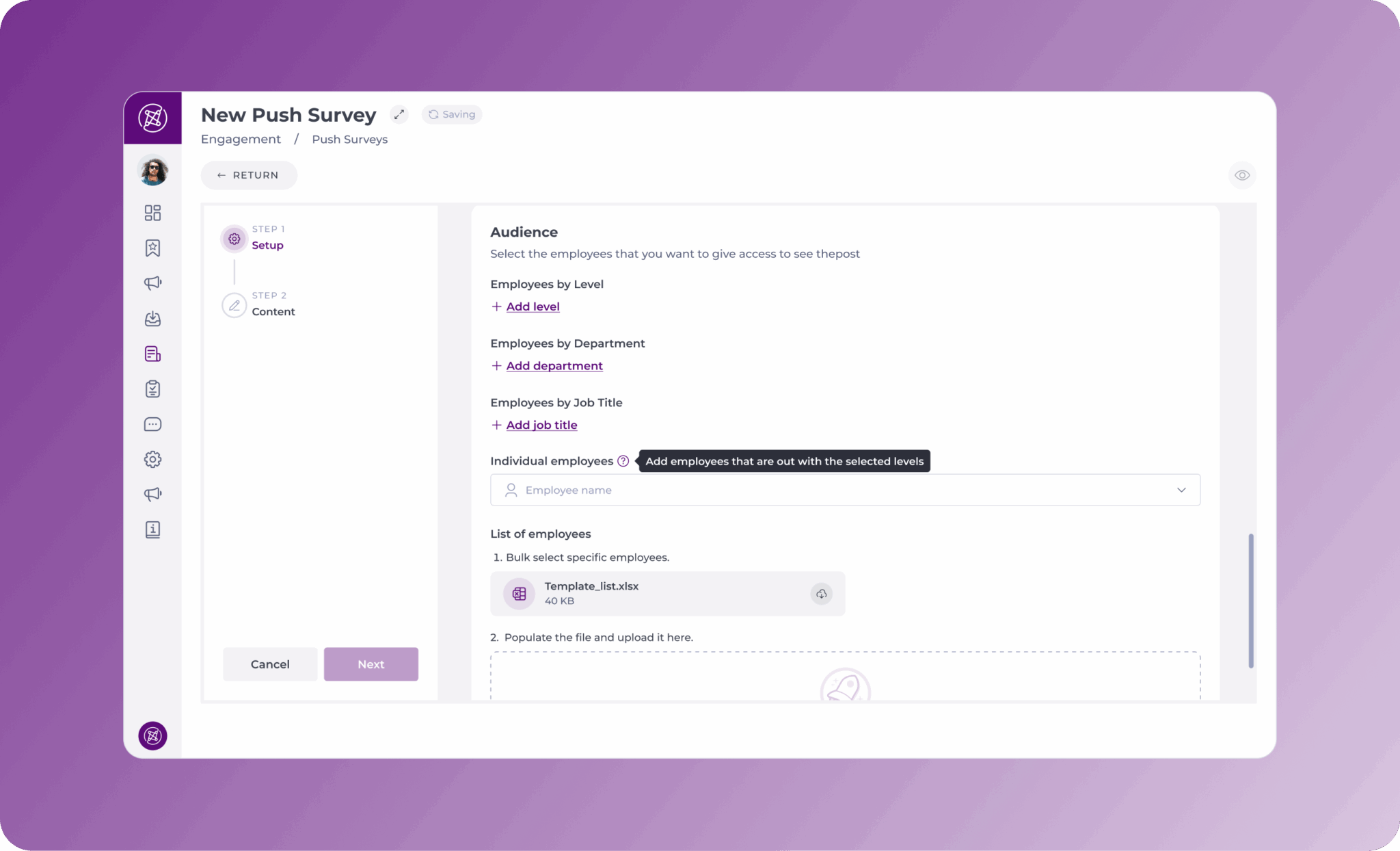 Create a new push survey - Knowledge Base