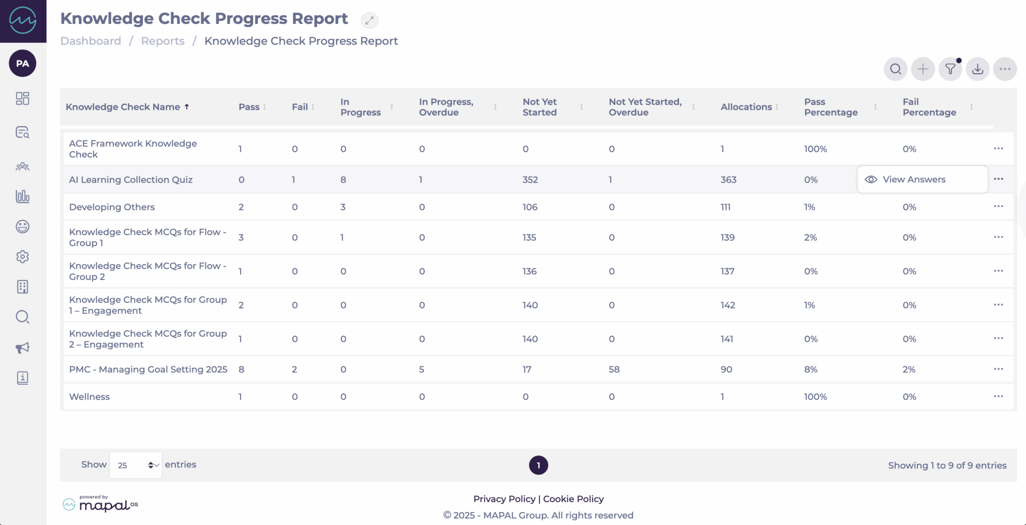 Knownledge Check Create a Knowledge Check progress report - Knowledge Base