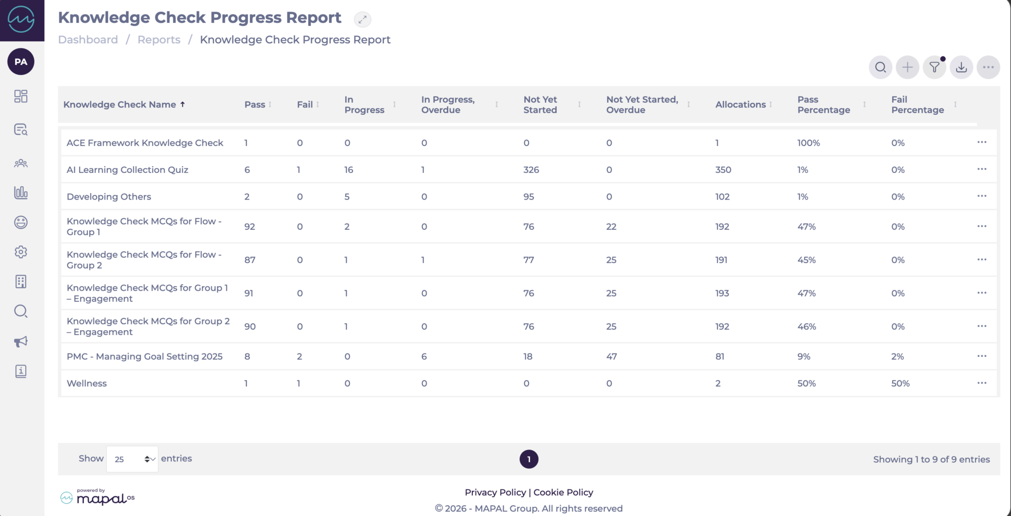 Create a Knowledge Check progress report - Knowledge Base