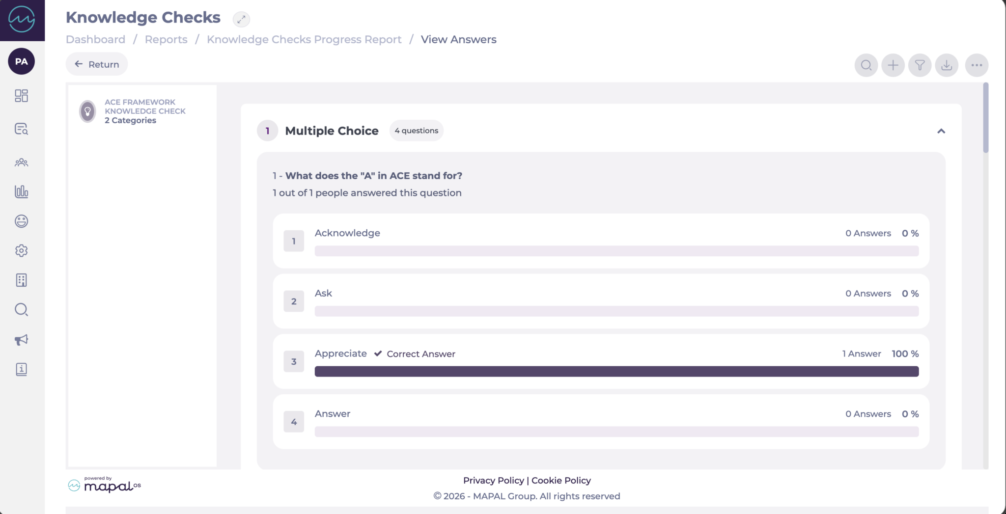 Proir Knowledge Check Create a Knowledge Check progress report - Knowledge Base