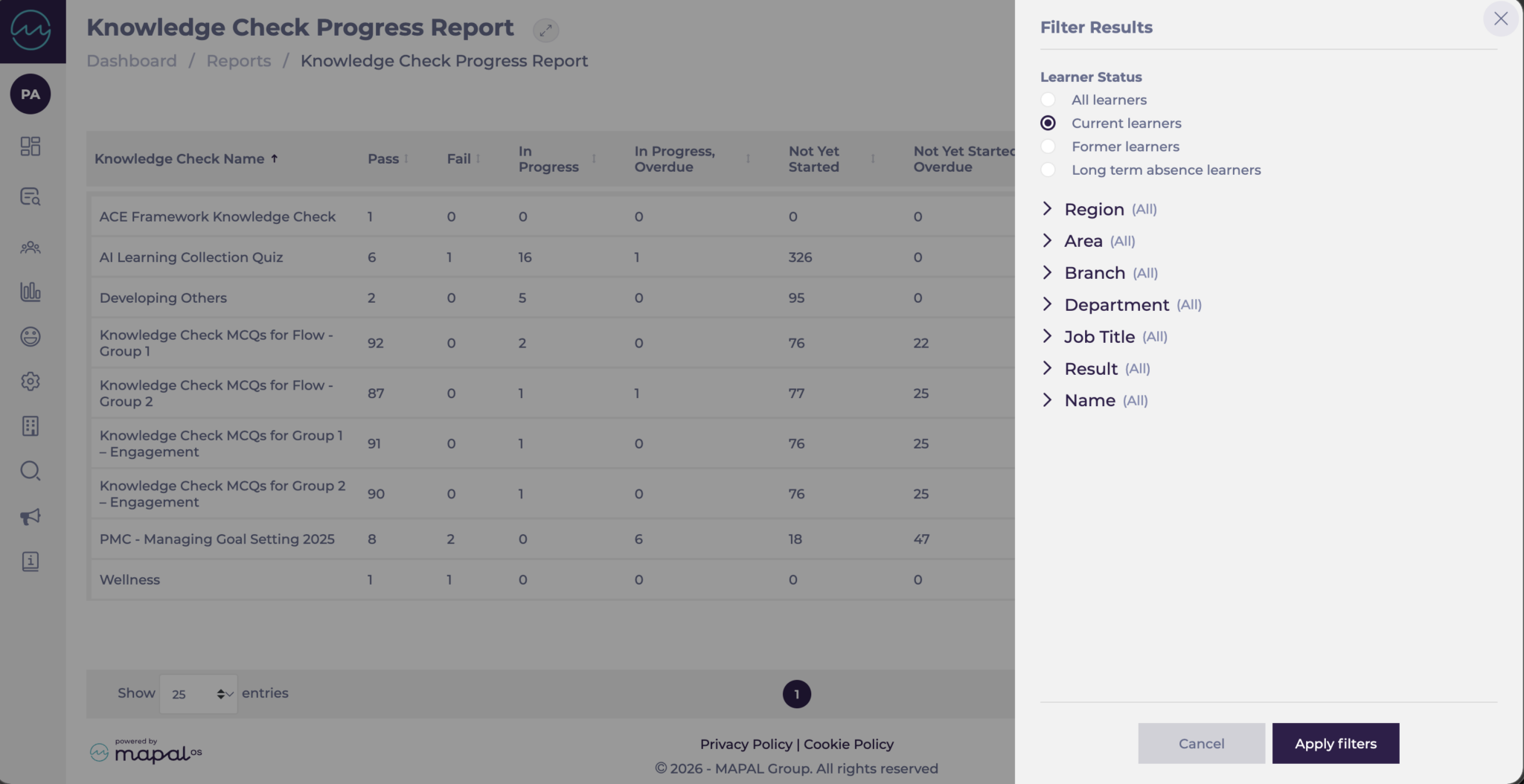 Create a Knowledge Check progress report - Knowledge Base