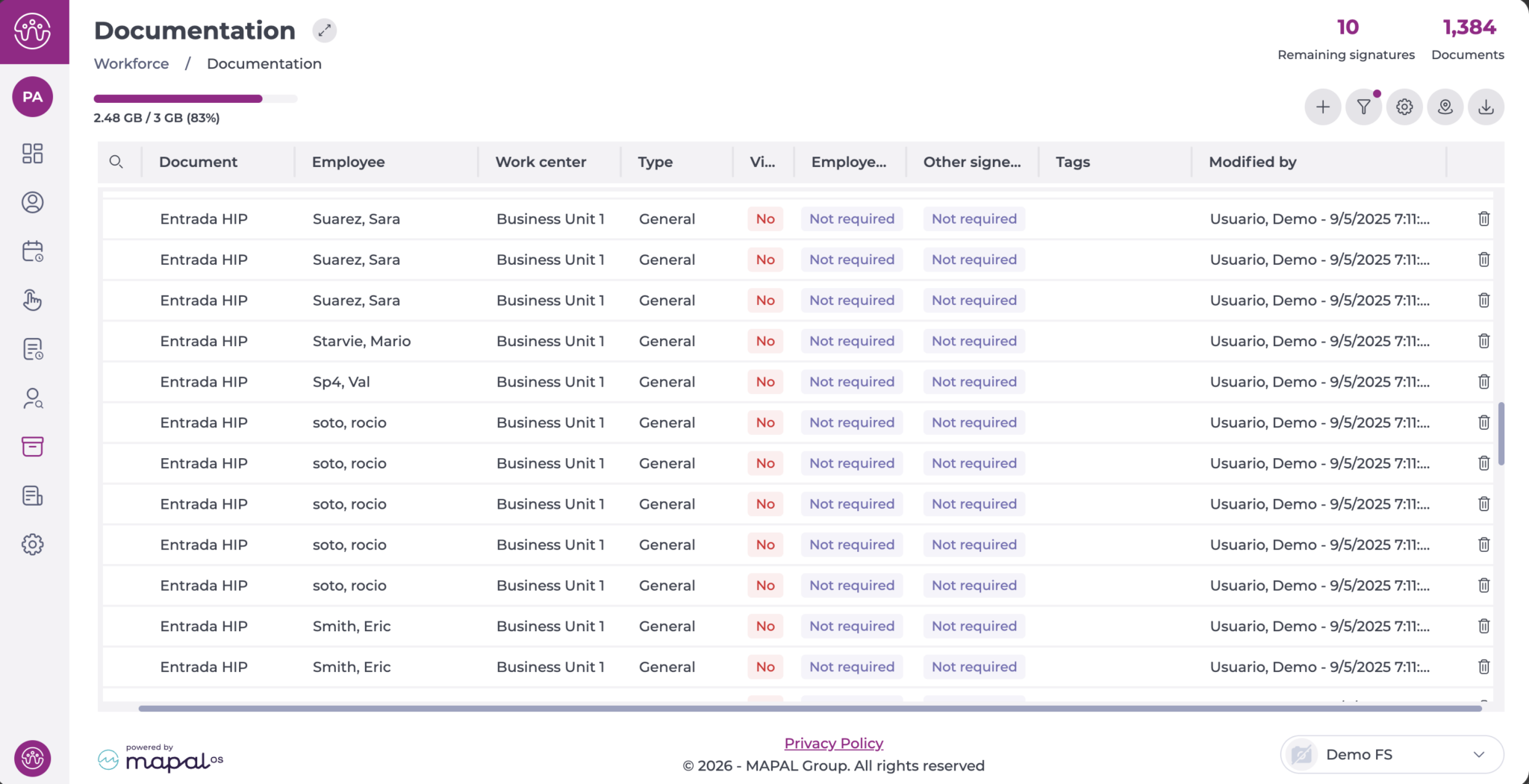 Manage storage in the Documentation module - Knowledge Base