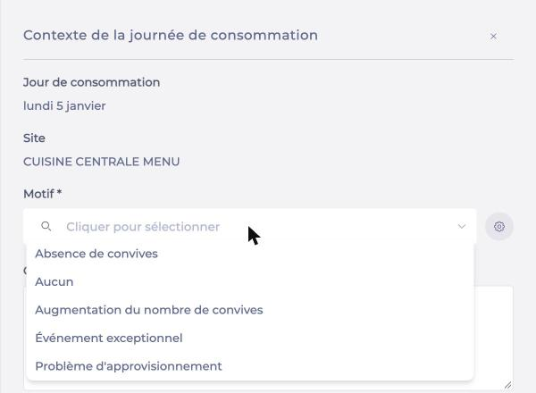 La liste des motifs dans le champ Motif