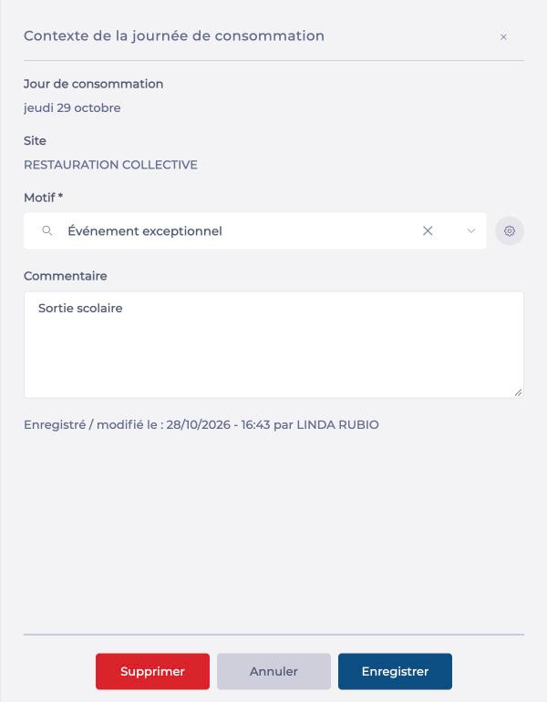 La fenêtre de contexte après l'enregistrement, avec la ligne Enregistré / modifié le
