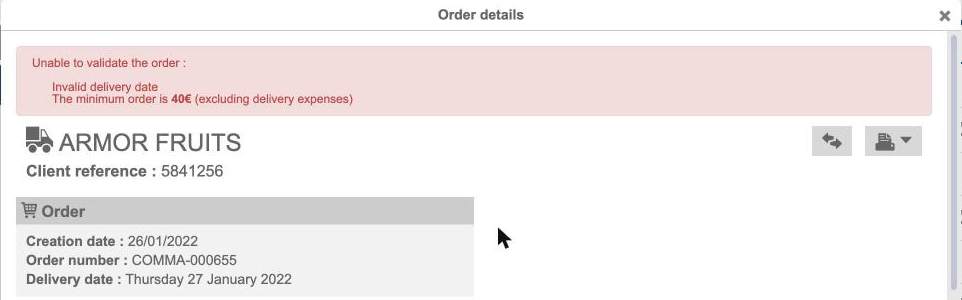 An order with the issues listed under Unable to validate the order