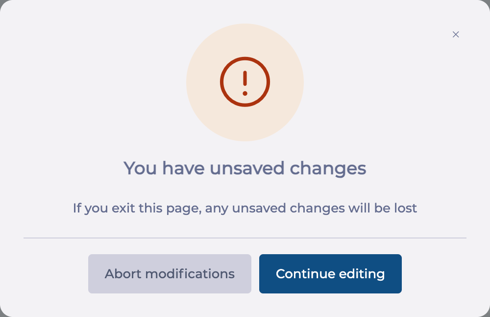 Message shown when you leave the page with unsaved changes