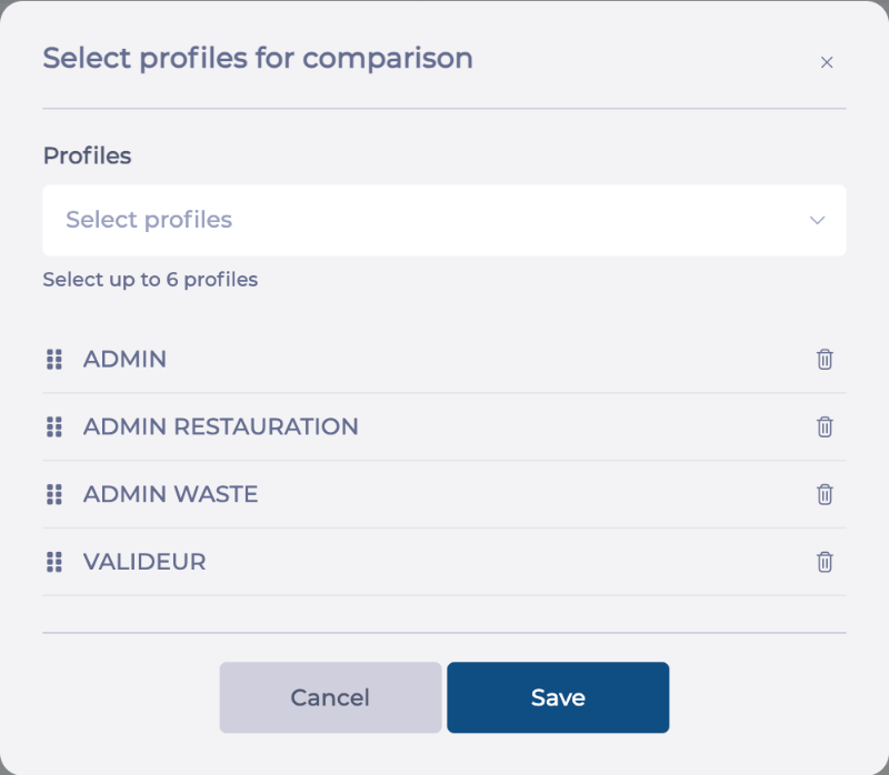 Select profiles for comparison window