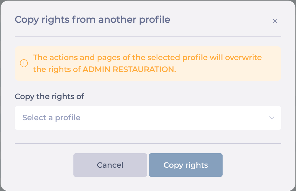 Copy rights from another profile window