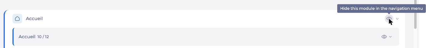 My rights: a module's eye icon on hover