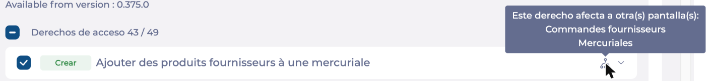 Mensaje emergente Este derecho afecta a otra(s) pantalla(s)