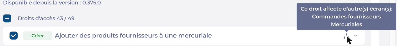 Info-bulle Ce droit affecte d'autre(s) écran(s)