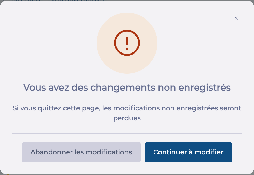 Message affiché quand vous quittez la page avec des modifications non enregistrées