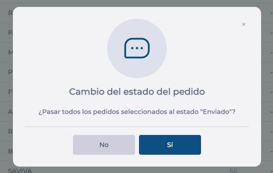 Ventana Cambio del estado del pedido