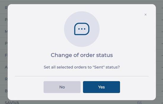 Change of order status window