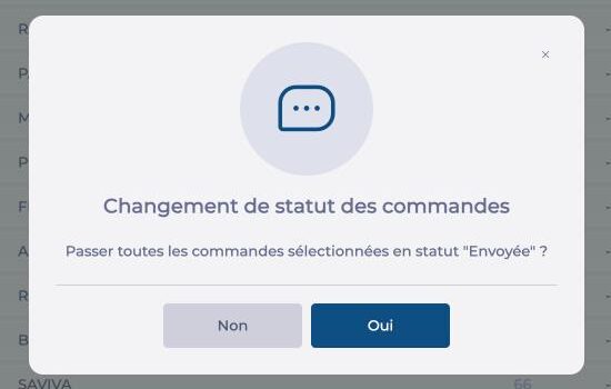 Fenêtre Changement de statut des commandes